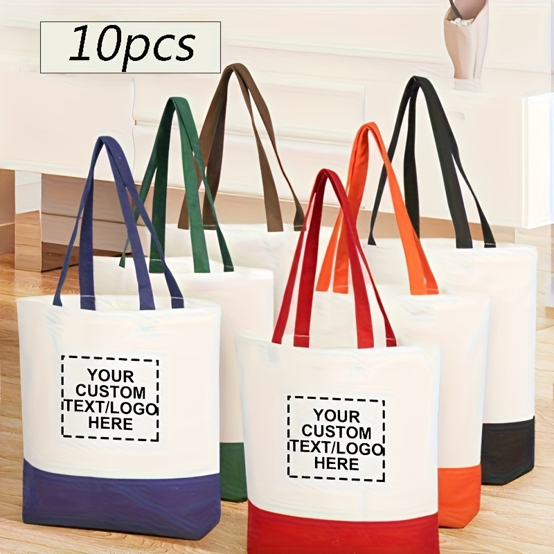10pcs Custom Canvas Tote Bags with Personalized Patchwork