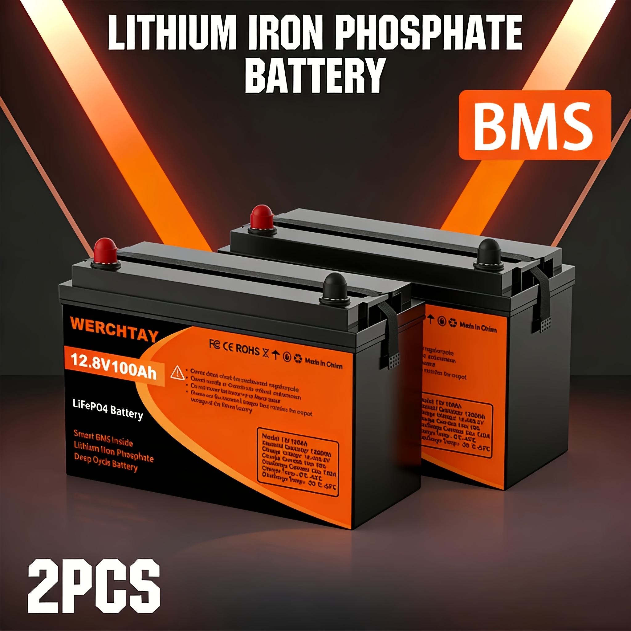 Image of 2 Pack 100ah Lifepo4 Batteries, High Energy Density, 1280wh, Portable Lithium Iron Phosphate Batteries, Storage, High , Ideal For Off-grid Living And