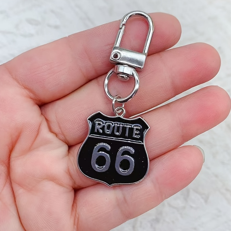 

1pc Route 66 Alloy Keychain For Men - Fashionable Single Piece Keyring - Vintage-inspired Accessory