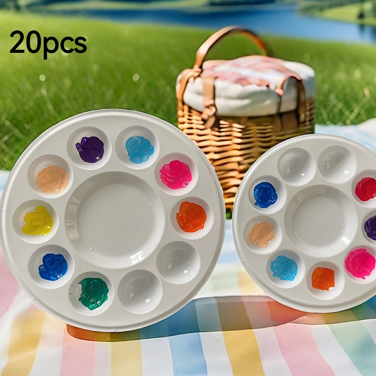 

20pcs Plastic Palette Cups Set, Round Thin Flexible Paint Mixing Palettes With Multiple Wells, Easy To Clean, For Art Painting And Color Blending