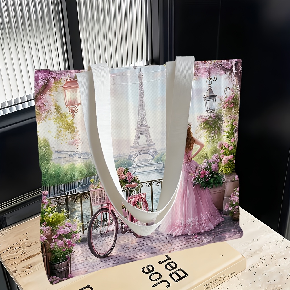 TEMU 1pc, Women's Shoulder Bag With Parisian Spring Theme, Multifunctional, Handbag, Clutch, Evening Bag, Travel Essential, Exquisite , Daily Use,