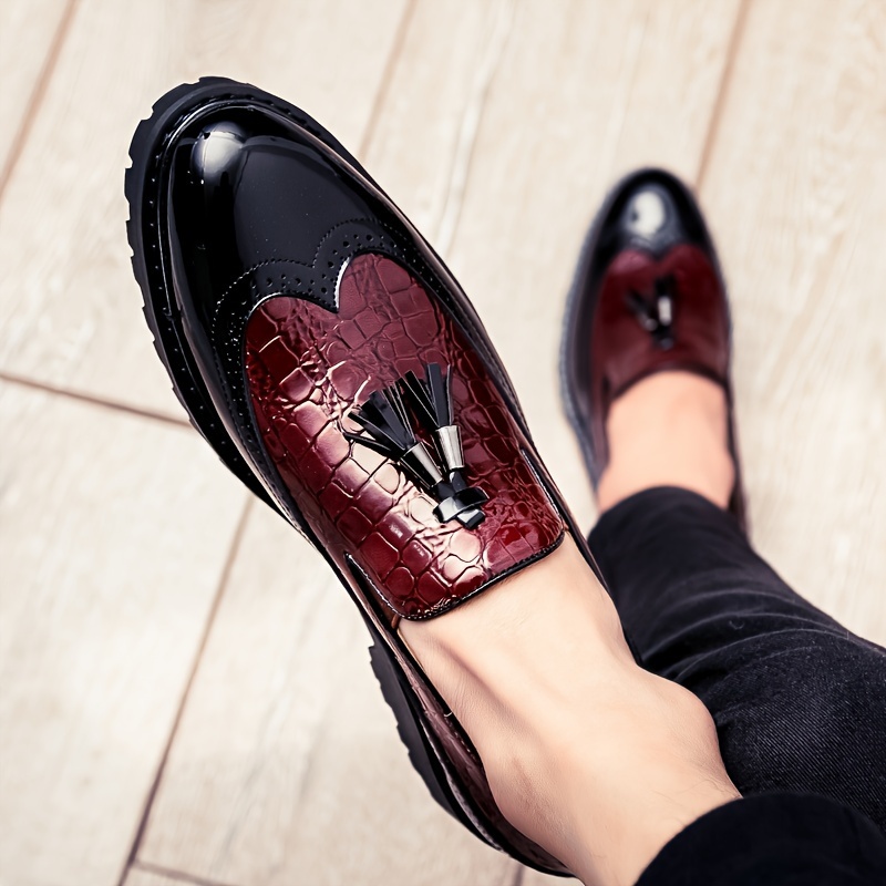 mens vintage wingtip tassel brogue slip dress loafers - Temu display picture 3