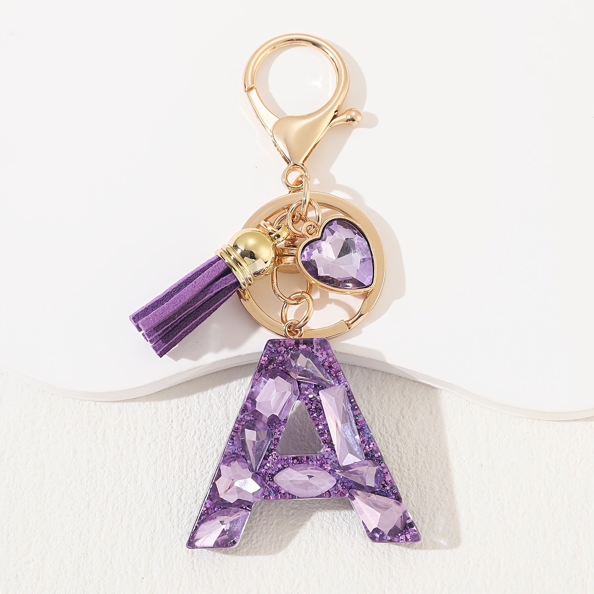 TEMU 1pc With From, Purple Shiny Letter Keychain, With Purple Tassel And Heart Pendant, Designed To Be Shiny, A Fashionable Decorative Keychain For