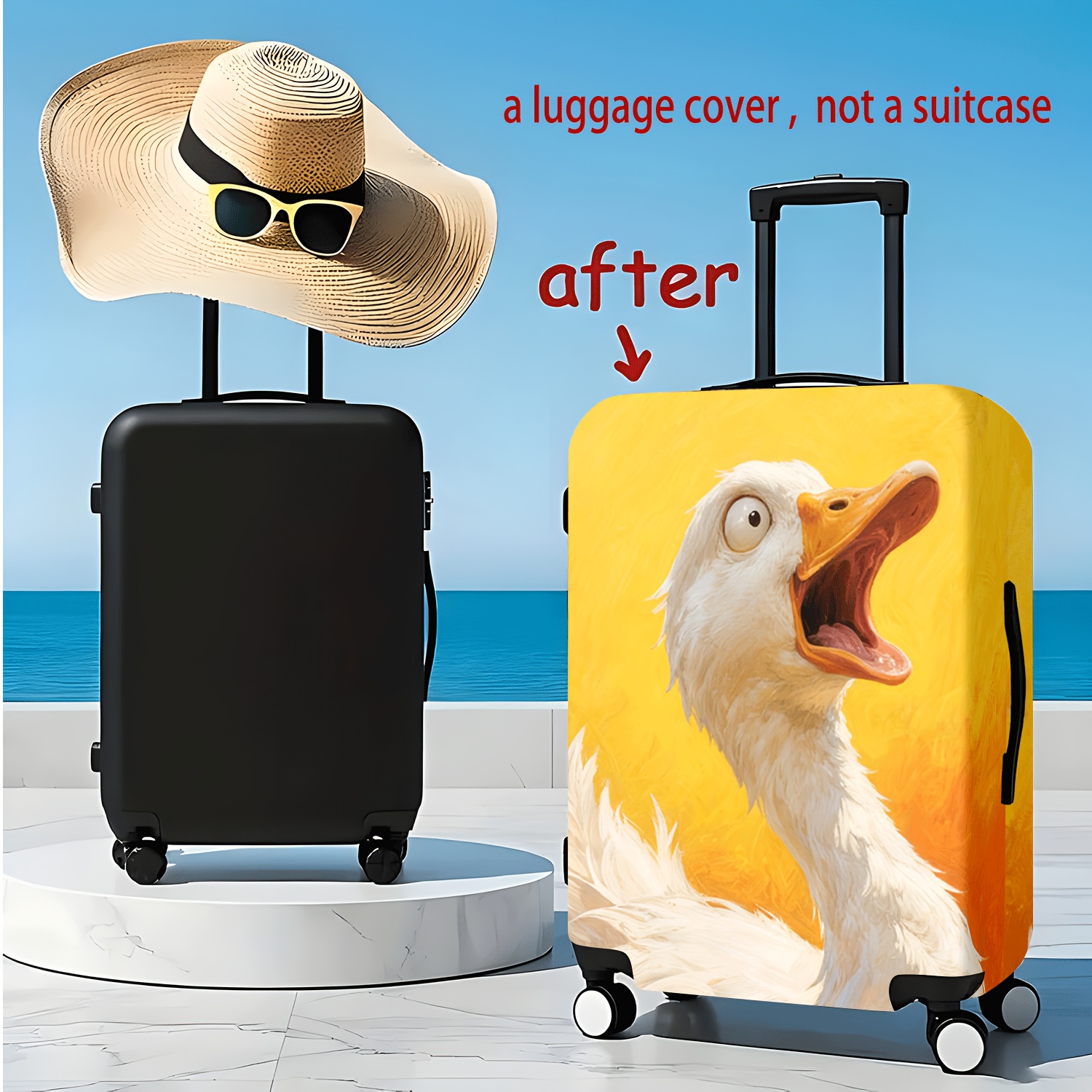 item picture 1pc of luggage cover featuring a     printed on a golden background made of durable lightweight polyester fiber with a vibrant wear resistant design an   for travel and home use