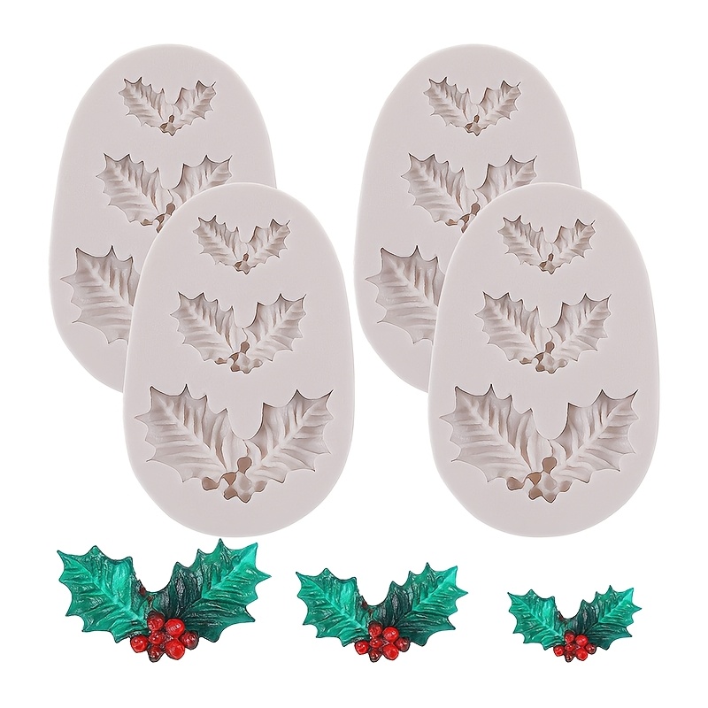TEMU Lot de 4 moules en pour résine et pâte à modeler de feuille de houx pour décoration de Noël et bricolage