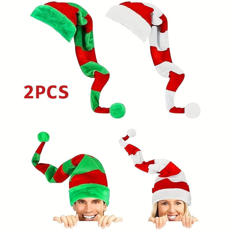 TEMU 2pcs Set Of Christmas Elf Hats With Long Striped Plush Design - A Festive Santa Accessory Suitable For Men And Women, Holiday Party Decorations