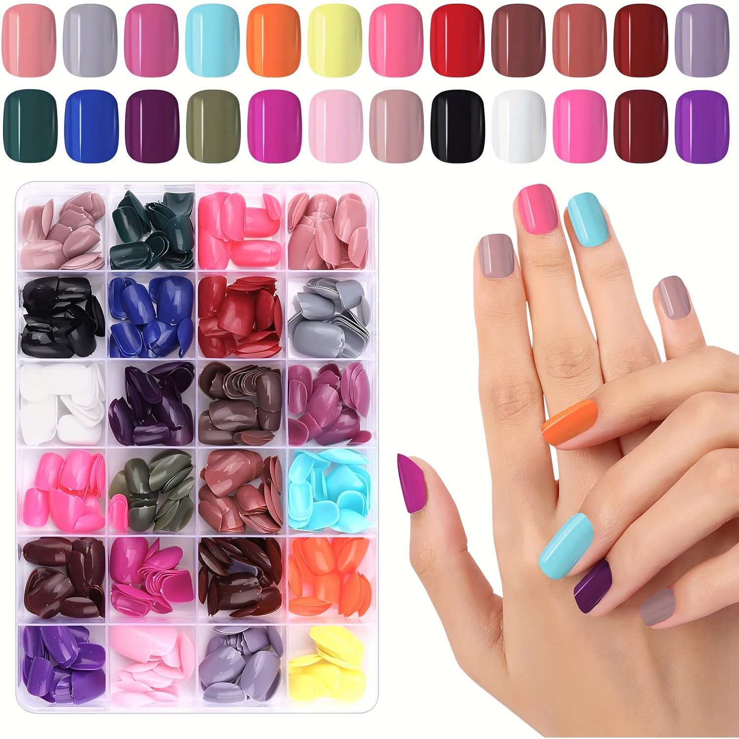 

576pcs/set Short Press On Nails, 24 Colors Acrylic Short Square Fake Nail Solid Color Full Cover False Nails Tips For Women Nail Art Design