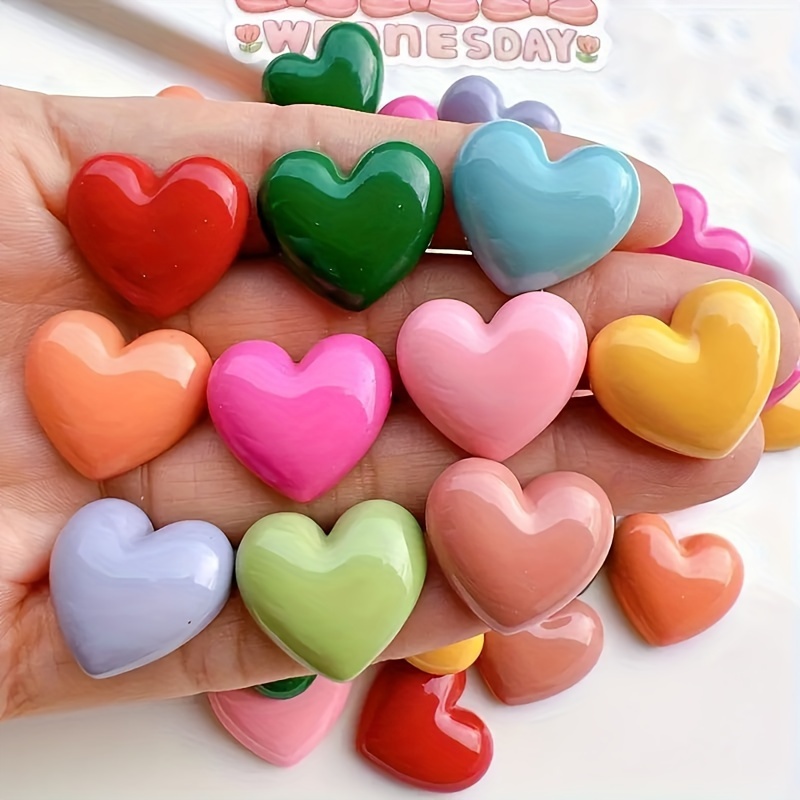 

15/40 Pack, Heart-shaped Resin Charms Diy Craft Embellishments For Diy Hair Clips, Jewelry Making Phone Case Decors, Assorted Colors Handmade Creative Supplies