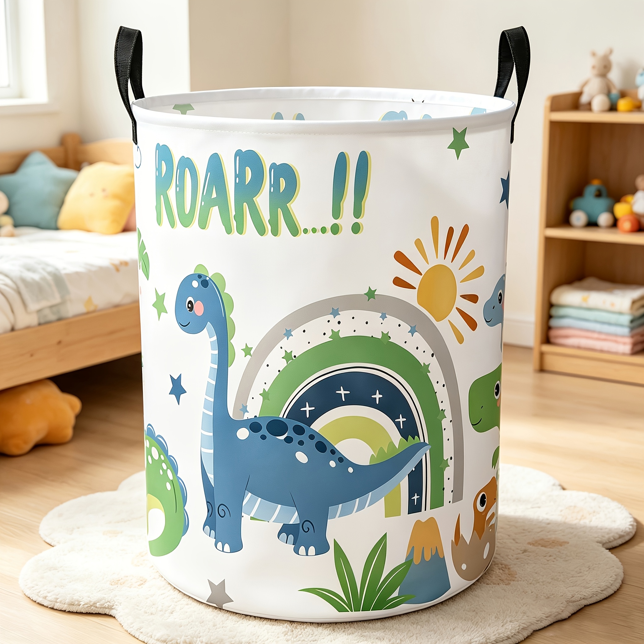 TEMU 1pc, Cute Dinosaur Print Laundry Basket, Foldable Storage Box, Laundry And Miscellaneous Storage Basket, Pillow Holder/storage Basket, Laundry