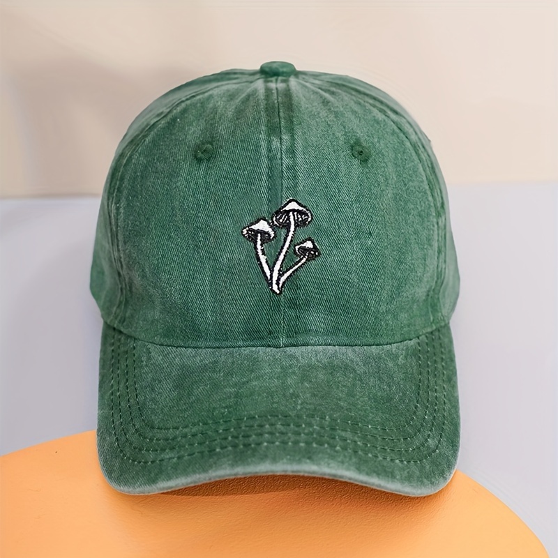 Image of Breathable Washed Mushroom Baseball Cap Adjustable Golf Hat For Men And Women, Y2k Couple Dad Hats Unisex Summer Fashion Curved Brim
