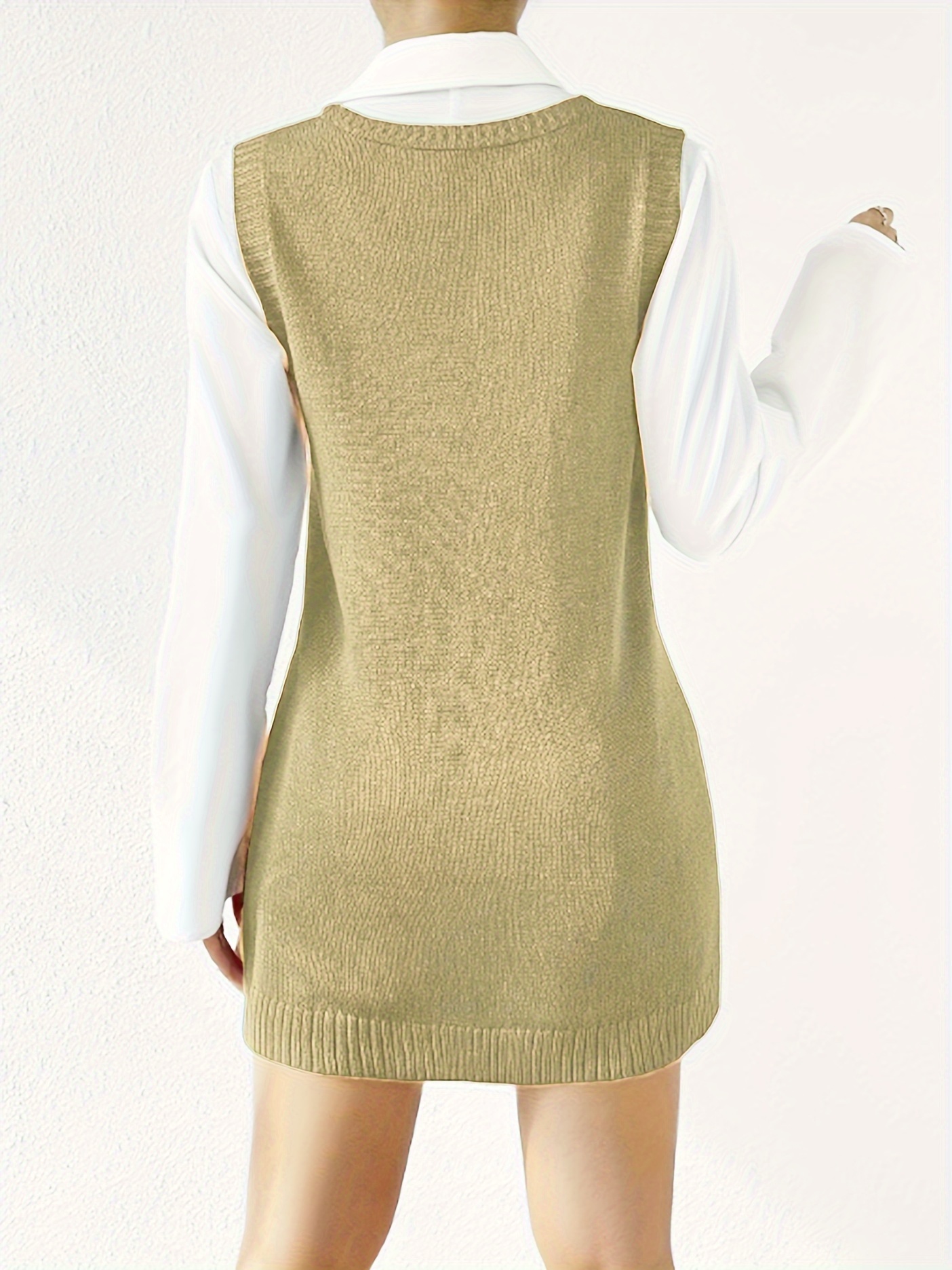 green sweater vest dress point knit pull over vest, L / Black