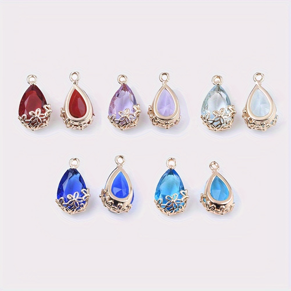 

5-pack Hollow Plum Blossom Teardrop Glass Charms For Making, Transparent Glass Pendants For Bracelets, Necklaces, Earrings, Tassels, Hair Accessories