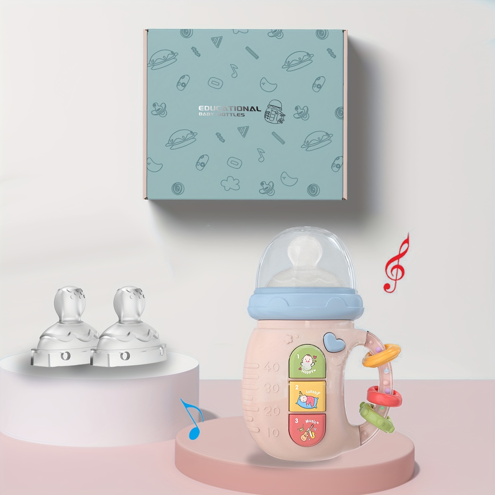 TEMU Bottle Set, 2 Replaceable Pacifiers With And Sounds Music, Baby Silicone Pacifier Children's Toy, Gifts For Pregnant