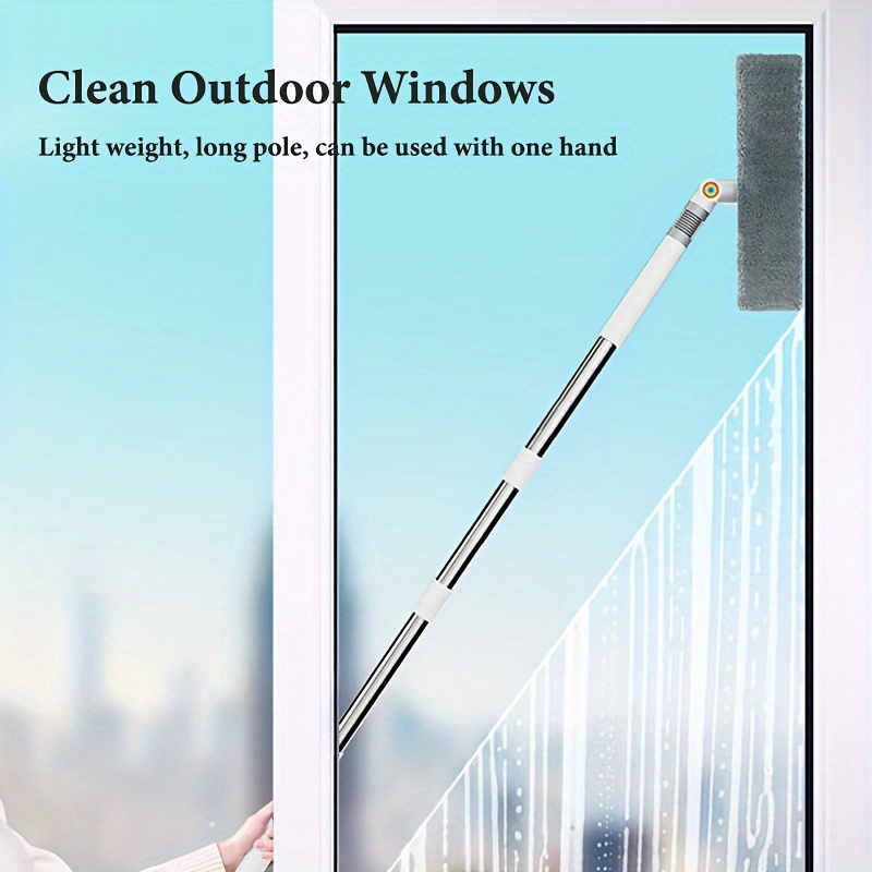   2 in 1 multifunctional window squeegee and mop with swivel head clip on cloth long handle double sided glass and floor cleaning scraper   wet dual use with no electricity needed for home car living room bedroom outdoor bathroom toilet accessory   scraper medium firmness details 3