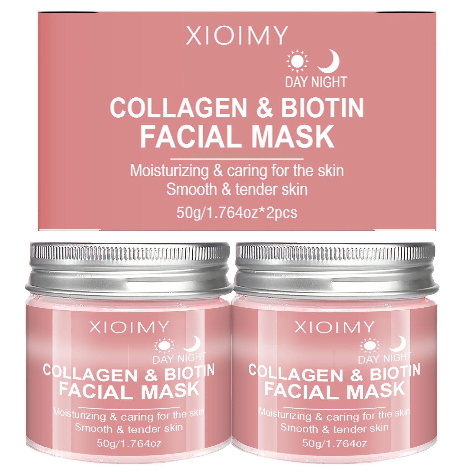 2 Packs Of 50g Biotin Collagen Day And Night Mask, Bright Beige, Deep Moisturizing Jelly Texture Facial Mask, Lasting Water Locking, Essential Holiday Gift, Summer Light Beige Care