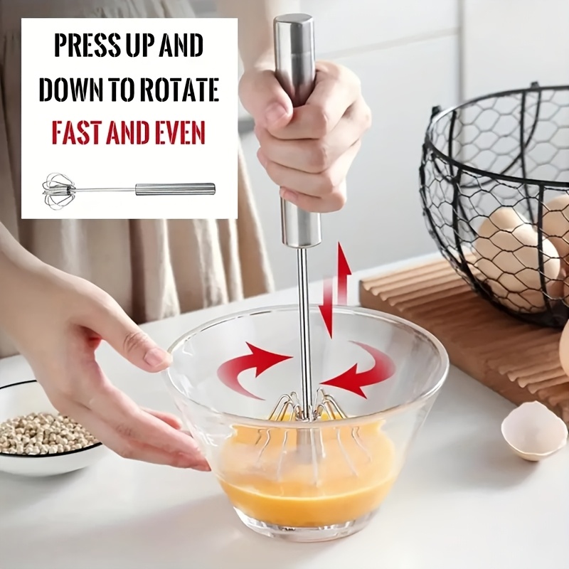 Batidor de huevos semiautomático 1/3, batidor de huevos manual de acero inoxidable, mezclador de crema autorrrotatorio, gadget de cocina, herramienta para huevos