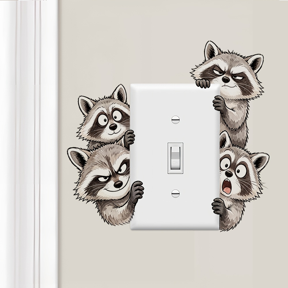 Mischievous Little Raccoon Peeking Switch Wall Sticker
