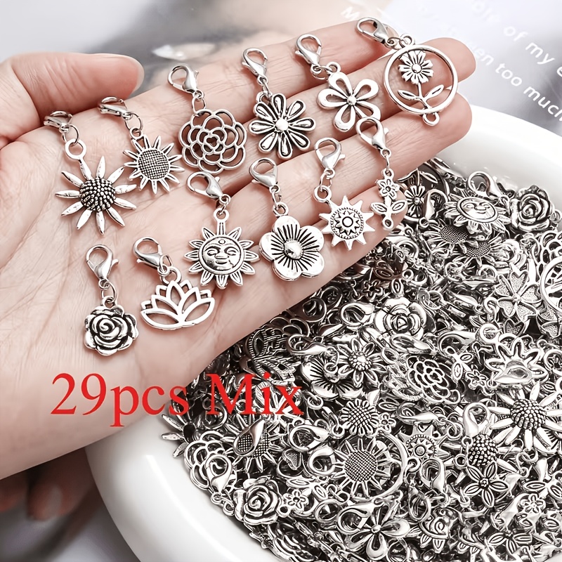 TEMU 29pcs Silvery Mixed-style Floral Series Alloy Key Rings For Women With Lobster Clasps, Suitable For Valentine's Day Crafts, Diy Key Rings, And
