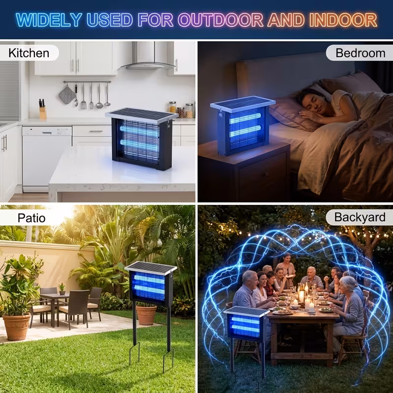 Solar Outdoor Bug Zapper – 4500V Electric Fly Trap with Panel Sensor