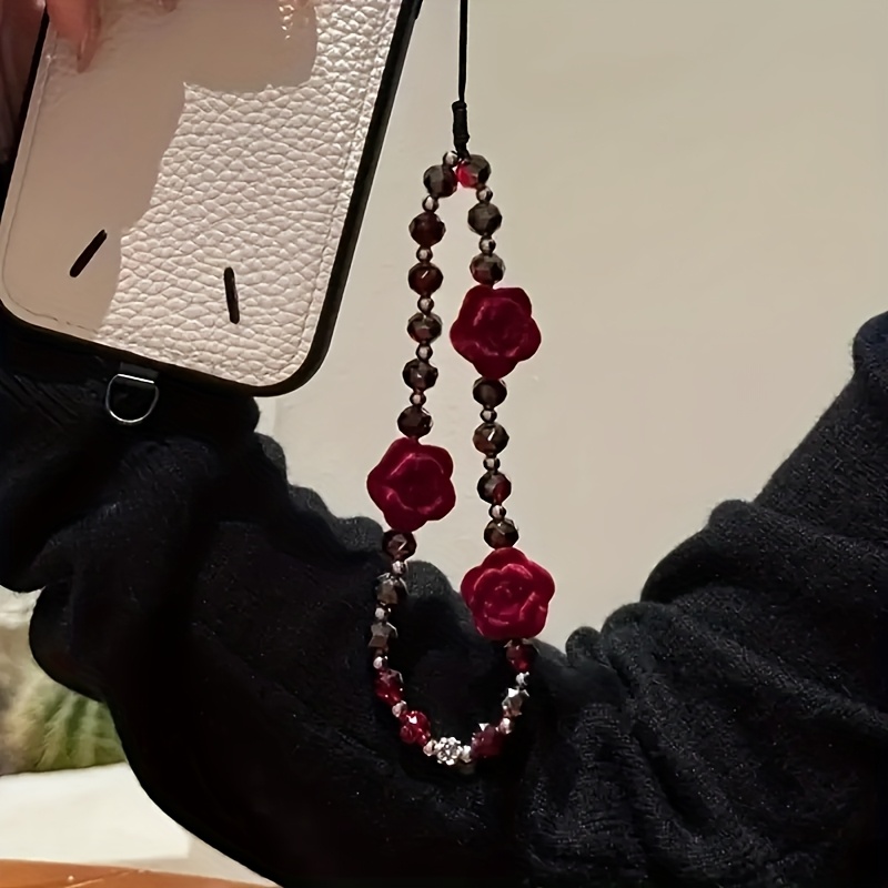 Image of 1pc Gothic Red Beaded Phone Charm - Stylish Acrylic Keychain And Bag Charm With Intricate , Perfectly Suitable For Phones And Accessories, Key Phone Charm