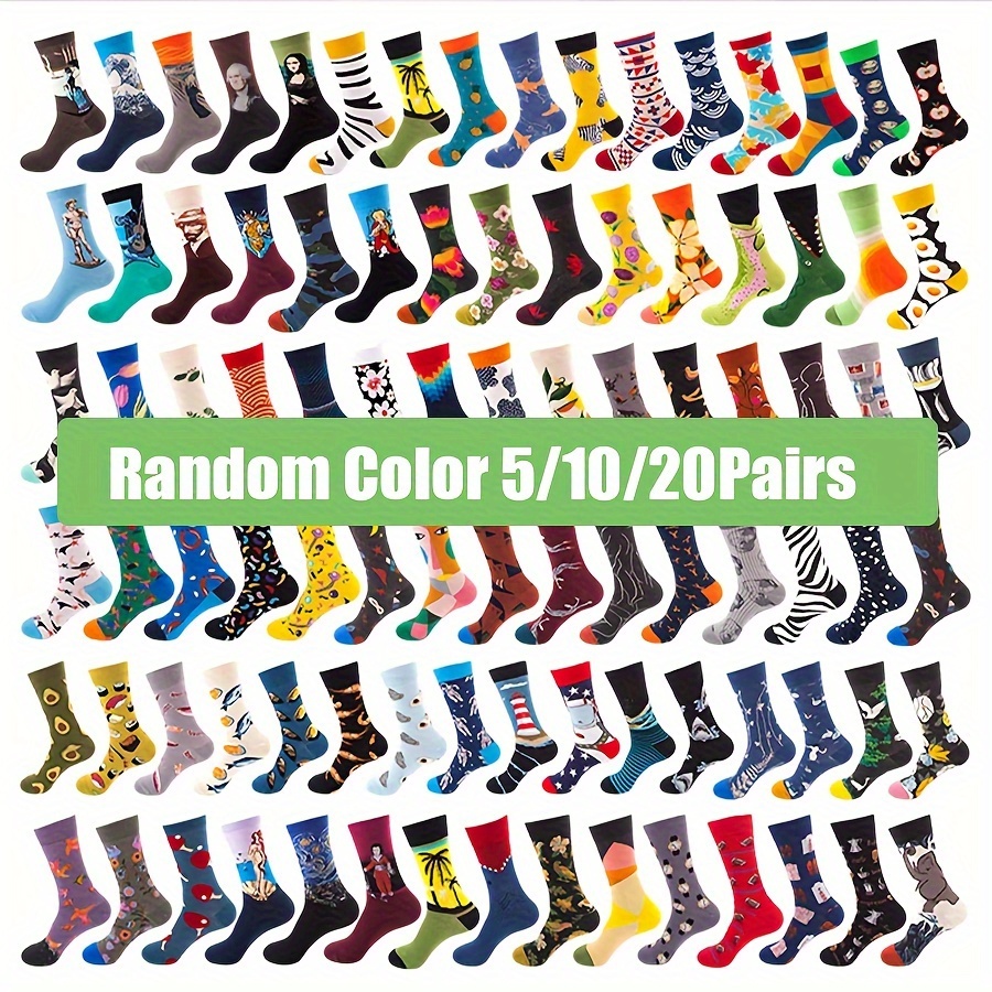 

5/10/20 Pairs Random Socks For Men Women Winter Long Socks Candy Oil Painting Animals Funny Novelty Socks