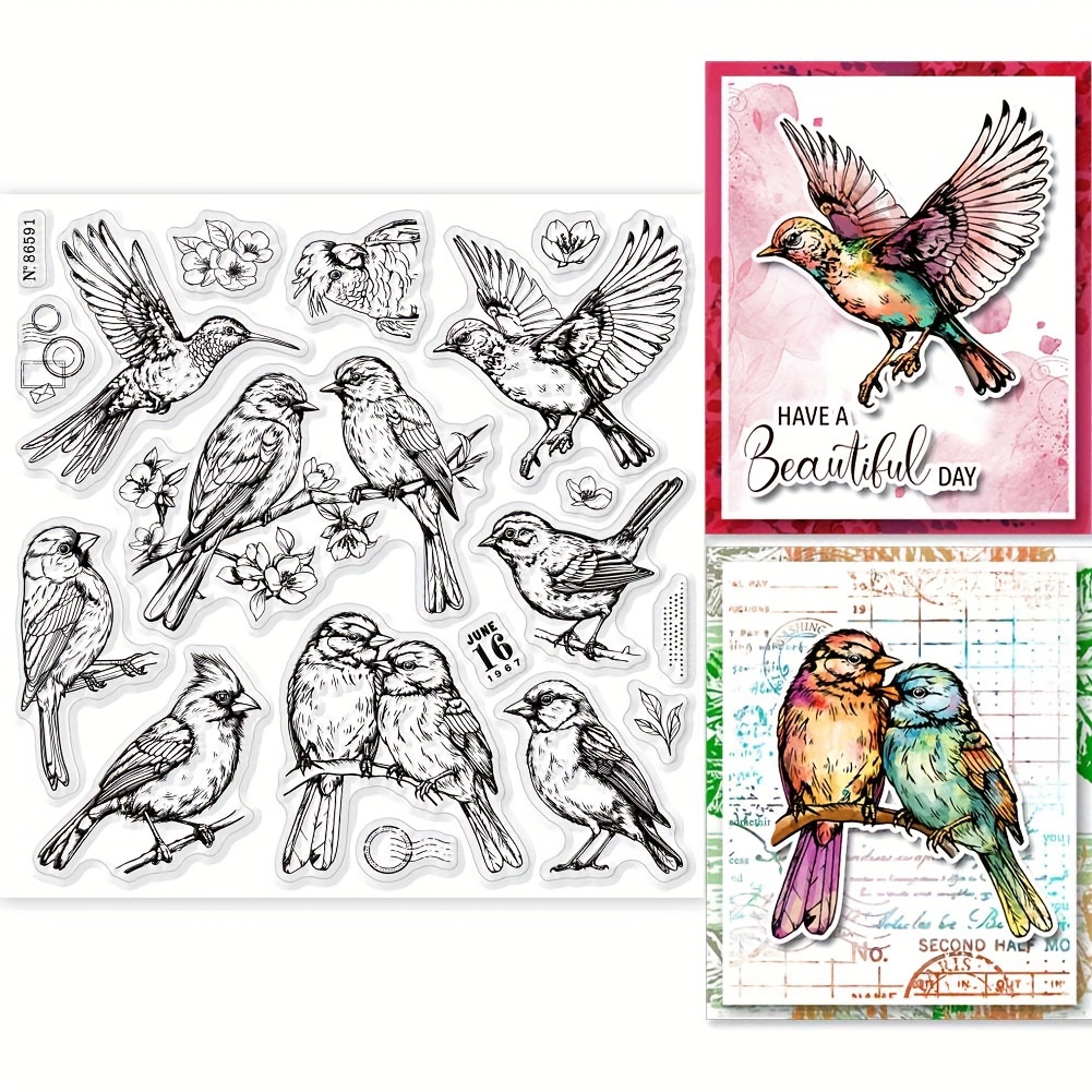 

1pc Clear Silicone Stamp With Bird Design, Square Shape, White Color, Perfect For Painting, Crafting, And Diy Card Decoration, Diy & Decoration Accessories