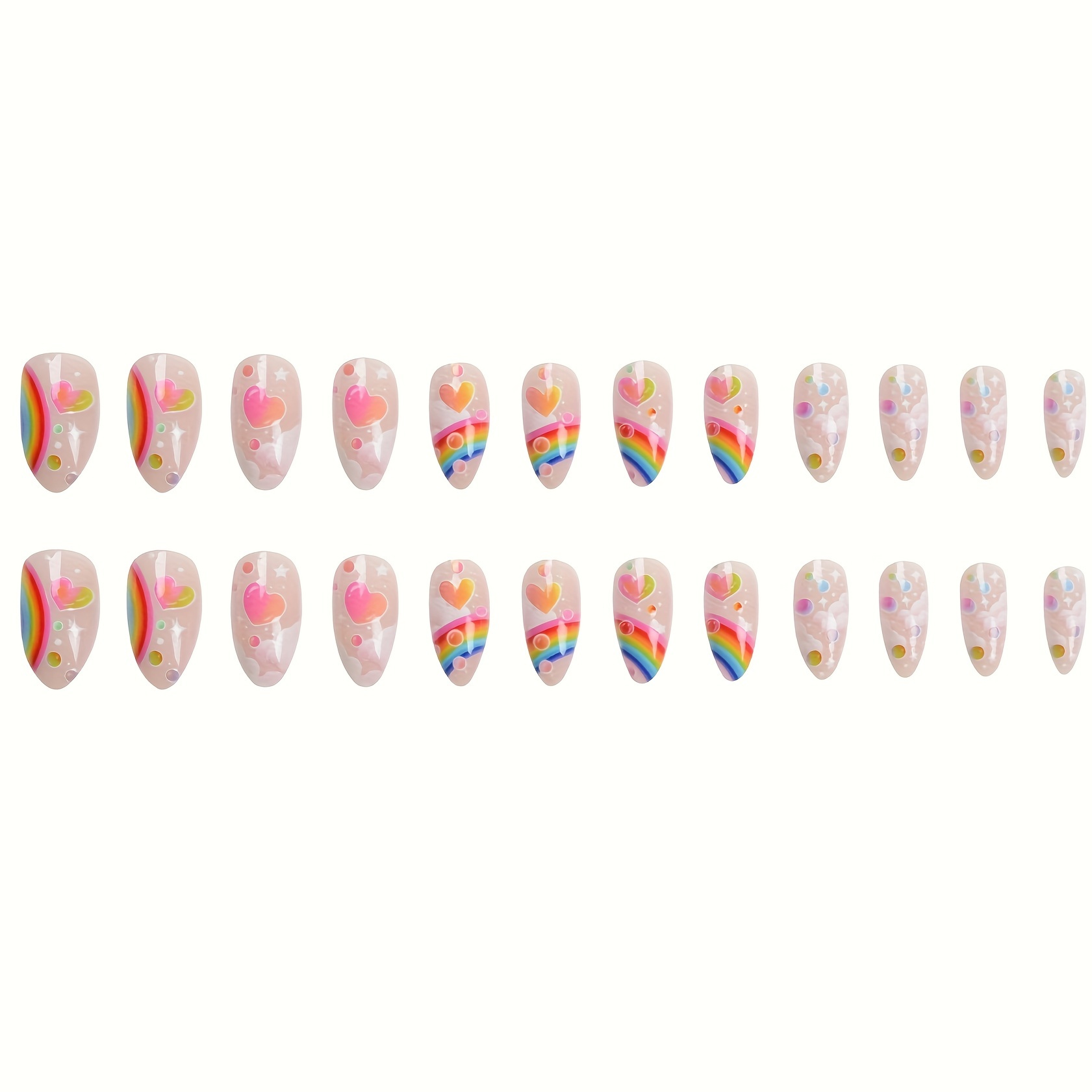 medium almond press on nails cloud rainbow heart design fake nails full cover false nails for women and girls details 3