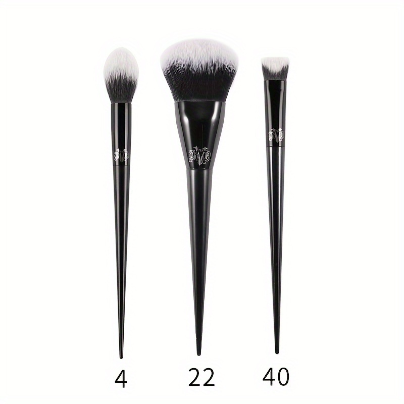 

3pcs Kat Makeup Brushes Set, Oval Bristle, Hypoallergenic, Polyester Bristles, Abs Plastic Handle, Multi-use Facial Brushes For Types