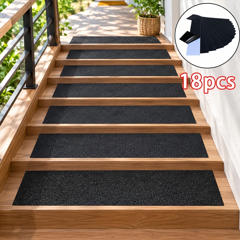 TEMU 10/18pcs Outdoor Stair Treads, Stair Anti-slip Pads, Suitable For Wooden Treads, For Indoor And Outdoor Stairs, Self-adhesive And , Stair Tread