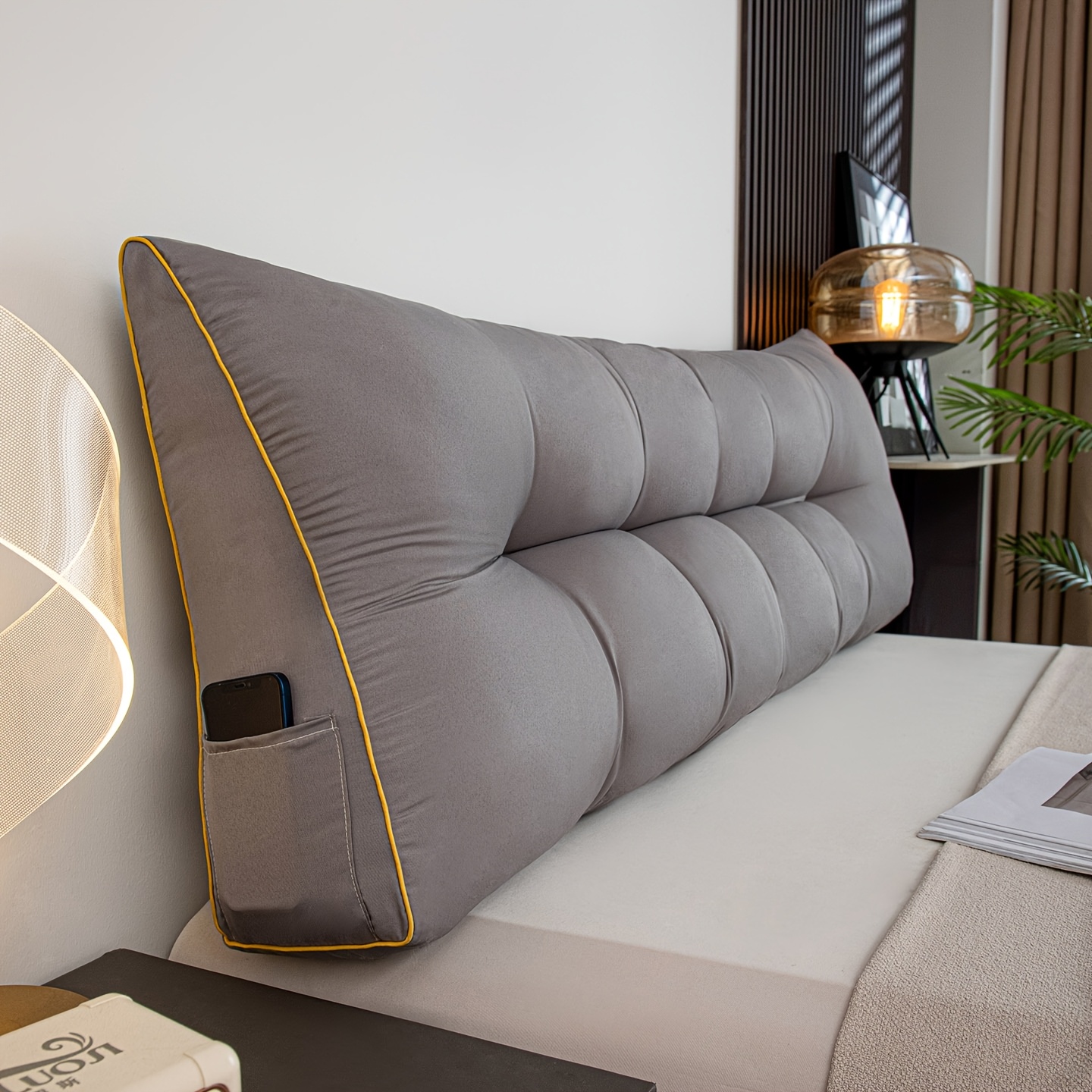1 stück nicht abnehmbares kopfteilkissen – einfarbiges graues strukturstoff, 100 % polyesterfüllung, nur handwäsche, vielseitig für sofa,   oder wandstütze, moderner minimalistischer designstil, wohnzimmer-accessoire, stylisches heimdekorationselement, langlebiger weicher stoff, sitzunterstützung für den  , zeitgenössische deko, hochwertige näharbeit, dekoratives kissen, für innenarchitekturdesign