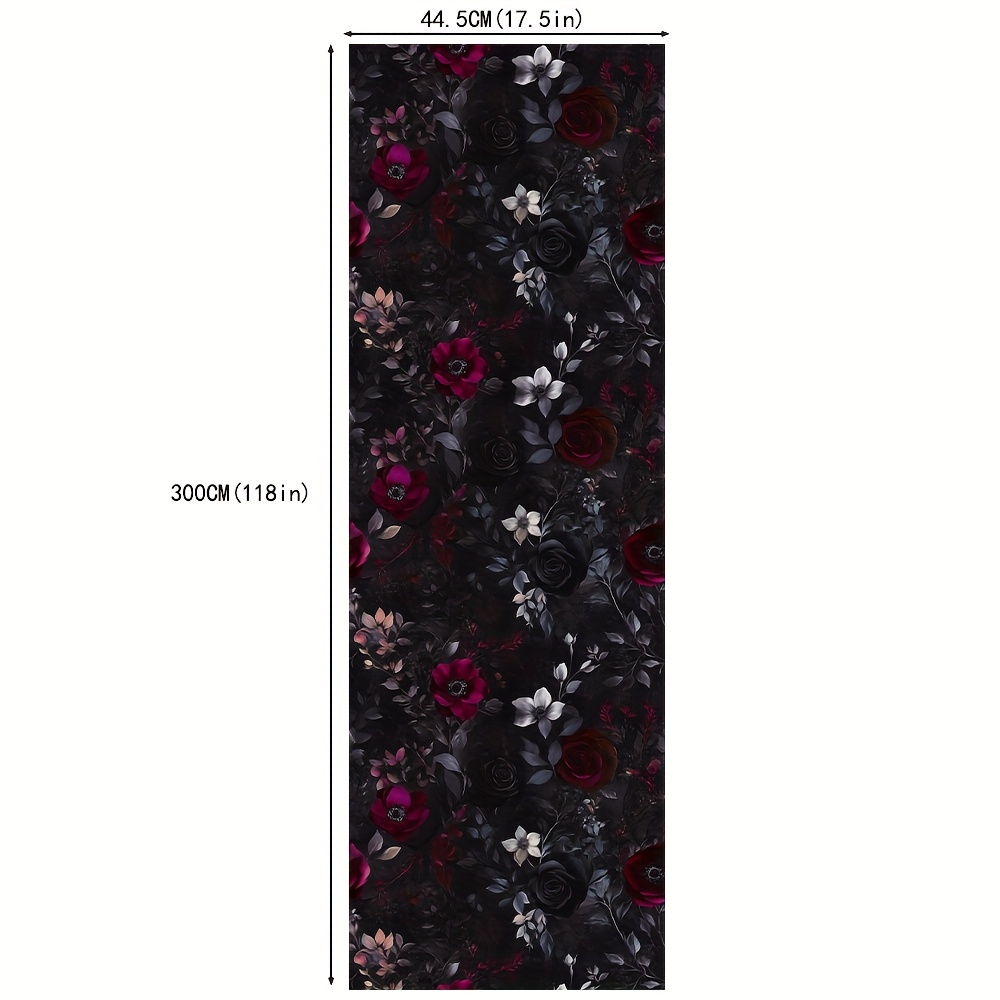 Image of 1roll, , Dark Floral Wallpaper, Peel And Stick Floral Wallpaper, Retro Floral Removable Wallpaper, Contact Paper, Self Adhesive Paper For Cabinet Furniture Accent Wall