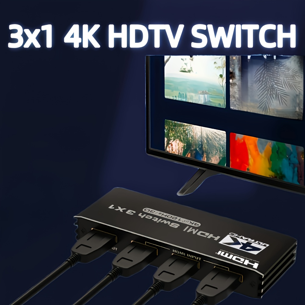 3-портов 4K HDTV 2.1 превключвател/разделител с дистанционно управление - 3-в-1 изход, поддръжка на VRR/ALLM/HDR 10/Dolby Vision/Avmos, съвместим с PS5/Xbox/PC/Apple TV, 120Hz 4K@120Hz превключвател за игрови конзоли и телевизори