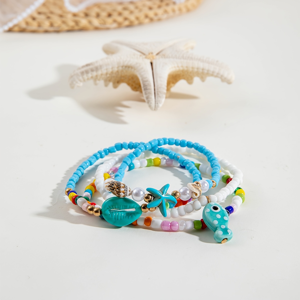 Beach Style Rice Bead and Shell Anklet Set for Women Dance Party