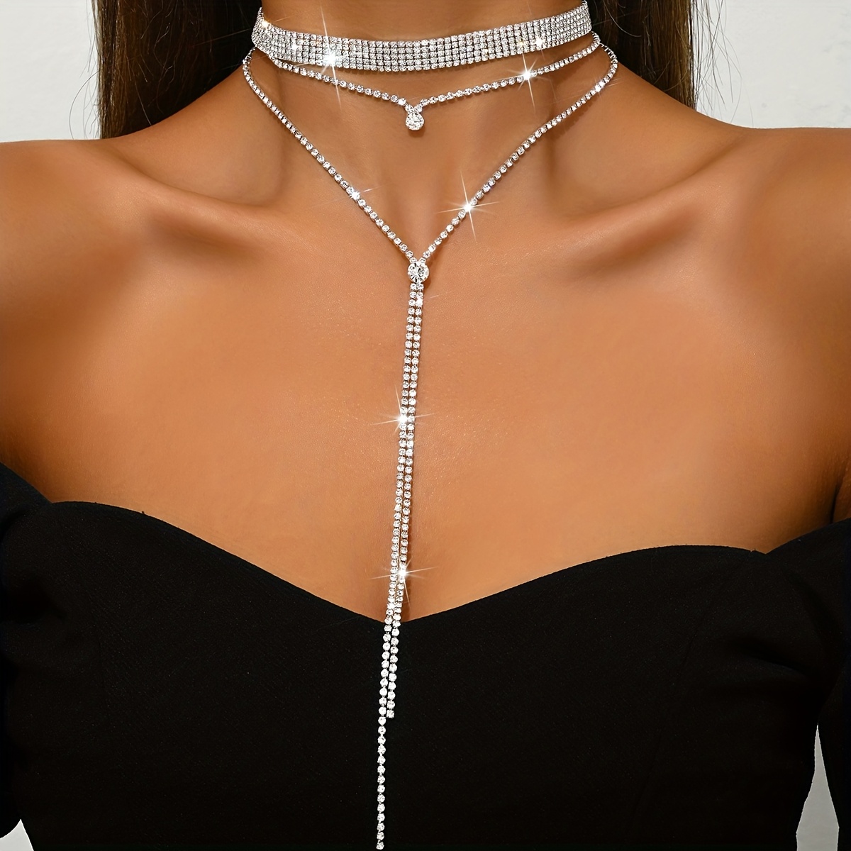E-shop WLOERINS Mehrschichtige Lange Halskette mit Gunmetal-Beschichtung & Oktober-Geburtsstein (Geeignet für Hochzeiten, Partys, ) – Eleganter