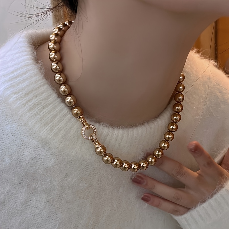Women's 8mm Brown Glass Necklace, Classic & Versatile