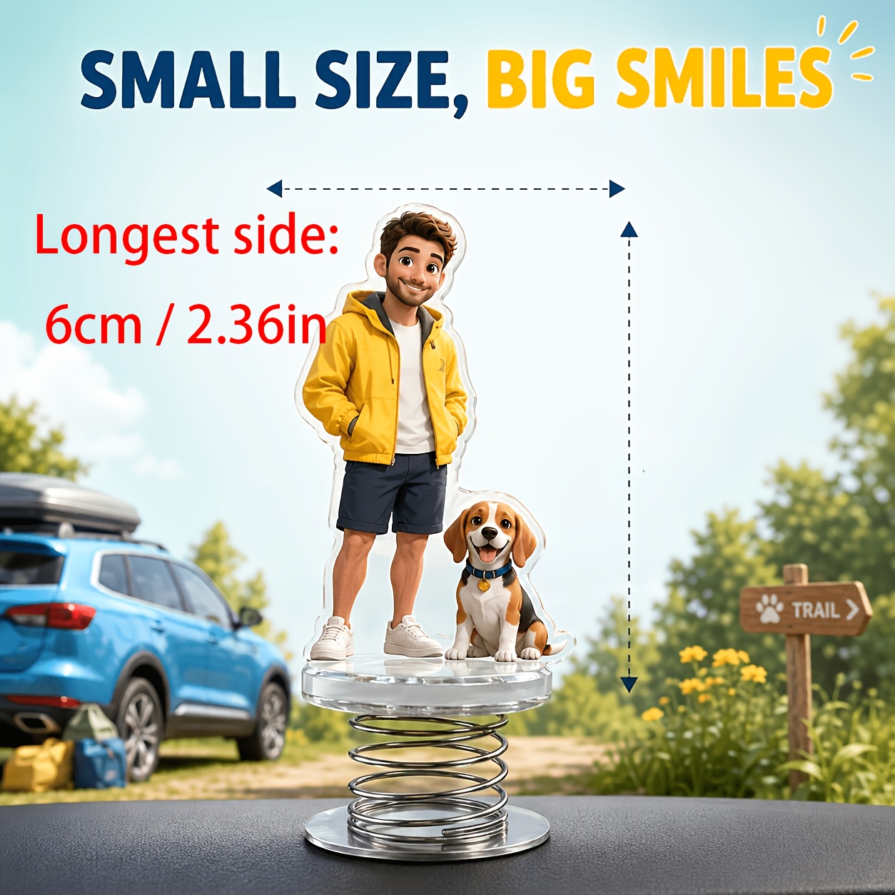 TEMU Custom Photo Couple Nodding Figurines – Personalized Cartoon Car Spring Ornaments, Adorable Car Interior Decor, Suitable As Gift For Couples And