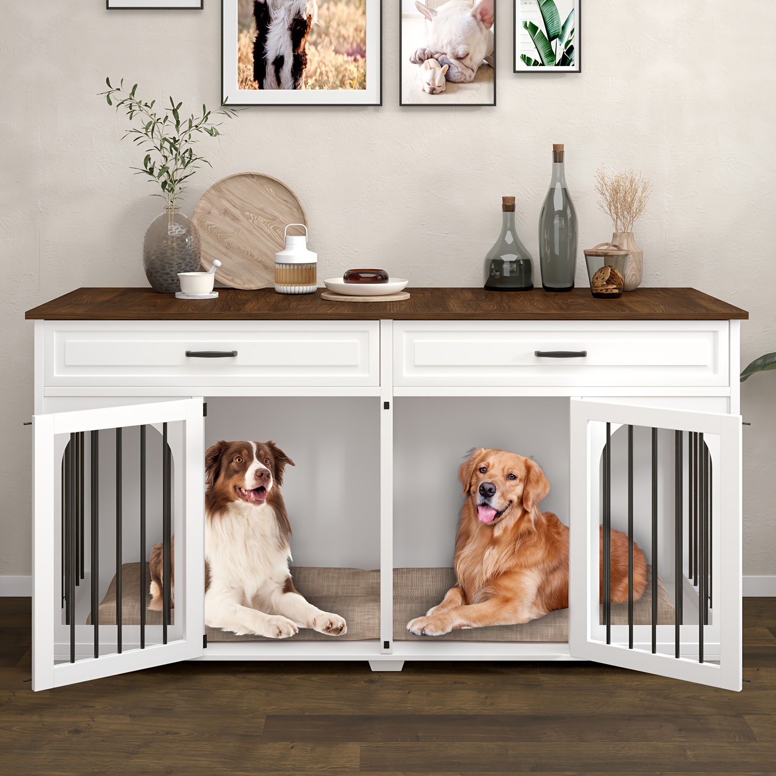 74 large dog crate furniture wooden double room dog crate Temu