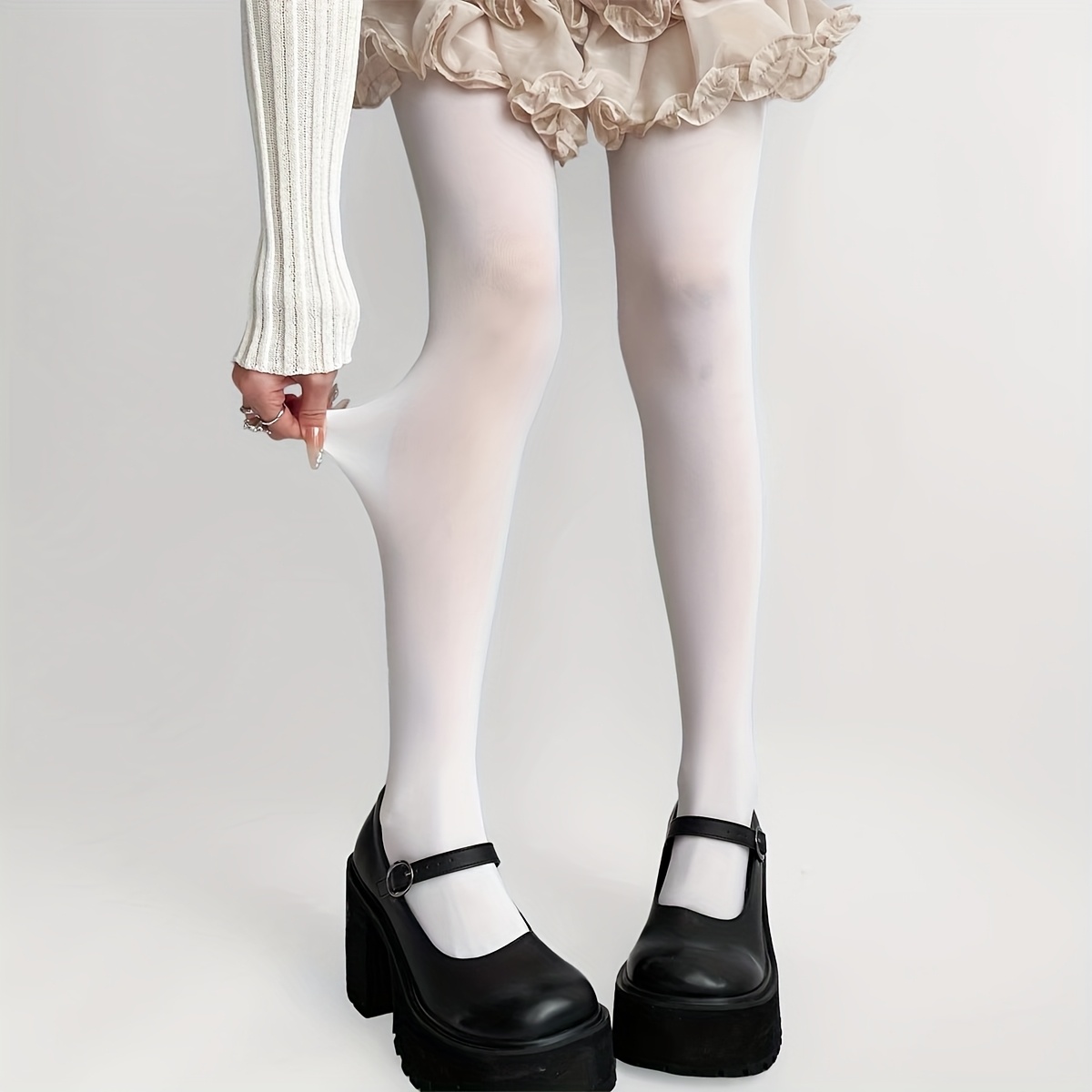 A Pair Of White Tights For Women, Spring/autumn Liner Socks, Thin Outer Wear Tights