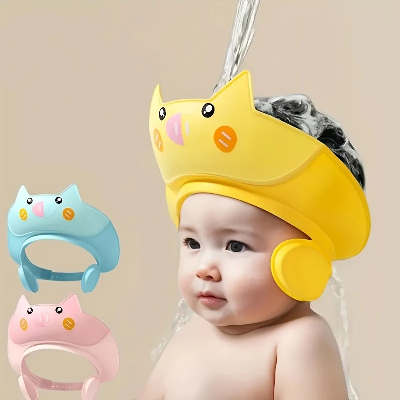 1pc cute design adjustable kids bath cap soft waterproof material adjustable headband with ergonomic blue yellow shower accessories for infants toddlers toddler infant accessory fun baby hat durable material new parents details 1