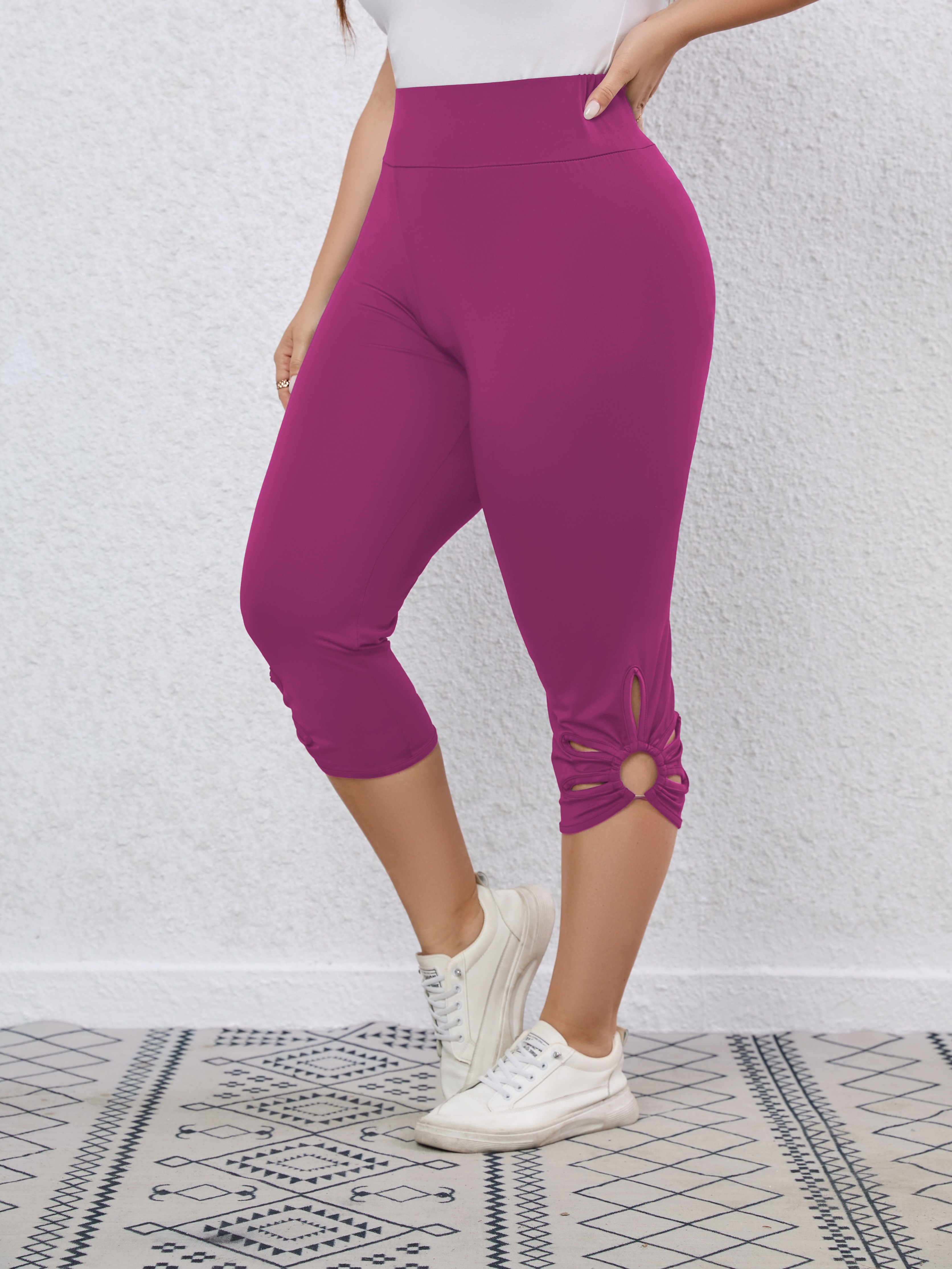 Buy Solid Mid-Rise Leggings with Elasticated Waistband and Cutout Detail