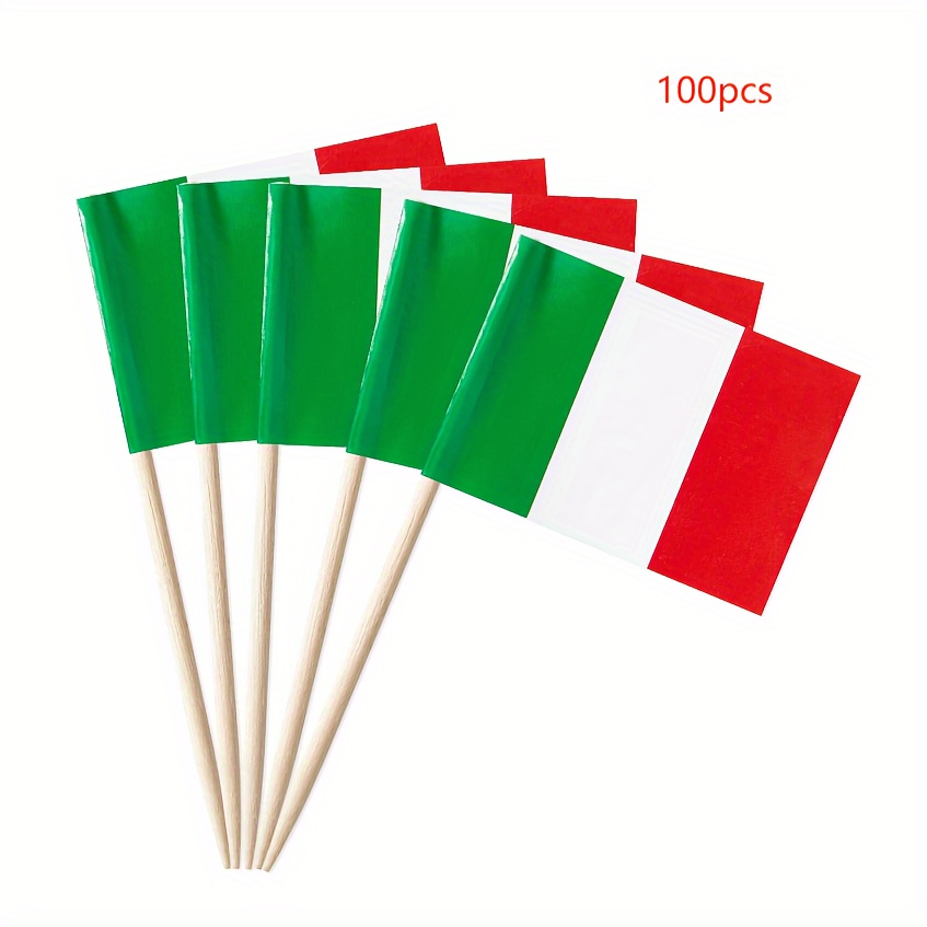Image of 100pcs Italy Flag Toothpick Flags, Wooden Food Labels For Party Buffet, Charcuterie Board Cheese Markers, Appetizer Signs For Christmas Party Supplies, Barbecue & Pizza Decorations