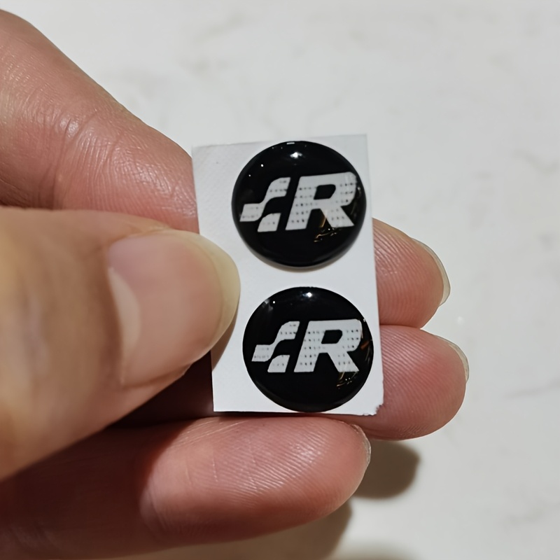 2pcs 14mm 3d Sr Epoxy Stickers - Car Key Emblem Replacement, Door Lock Hole, Center Console Knob Button Decorative Stickers For Auto Modification