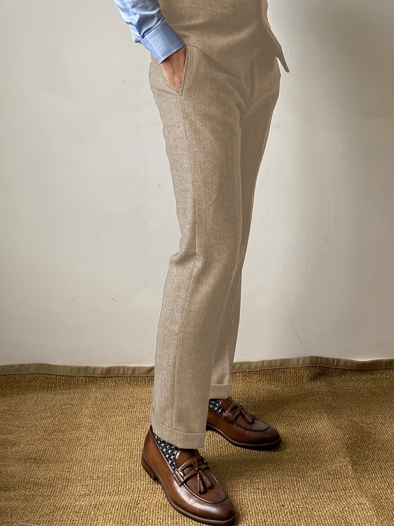 1960s Mens Deadstock Herringbone Wool Trousers