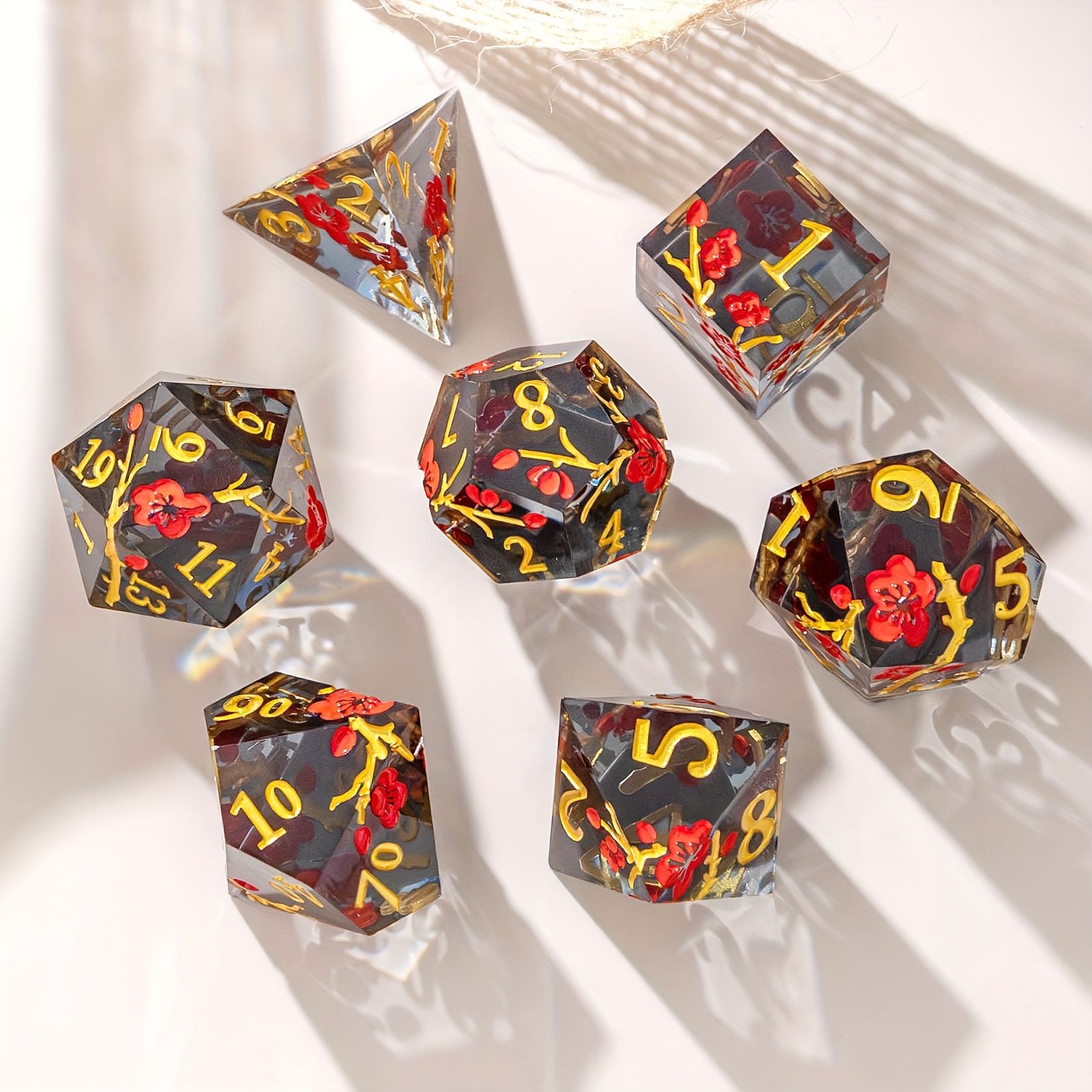 7pcs Plum Blossom Resin Sharp Corner Polyhedral Dice Set for RPG Games