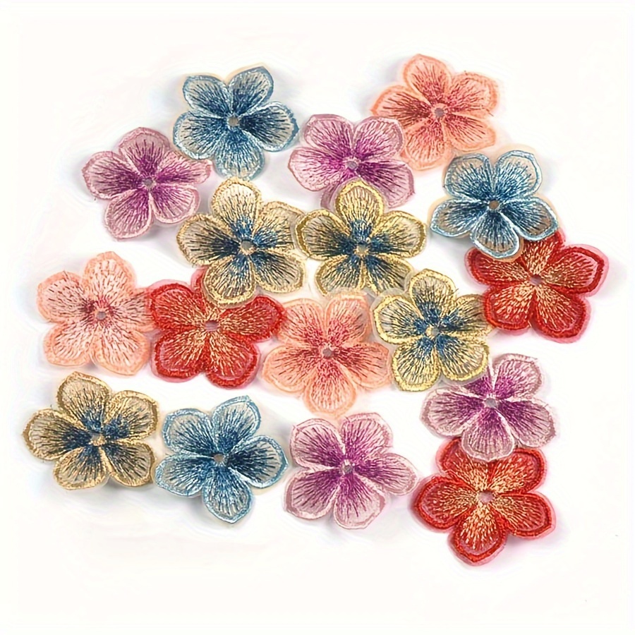 

10-pack Multicolor 4.5cm Five-petal Flower Lace Appliqué Embroidered Patches For Diy Sewing, Clothing, Hat Accessories, Hair Ornaments, Wedding Crafts, And Decorations