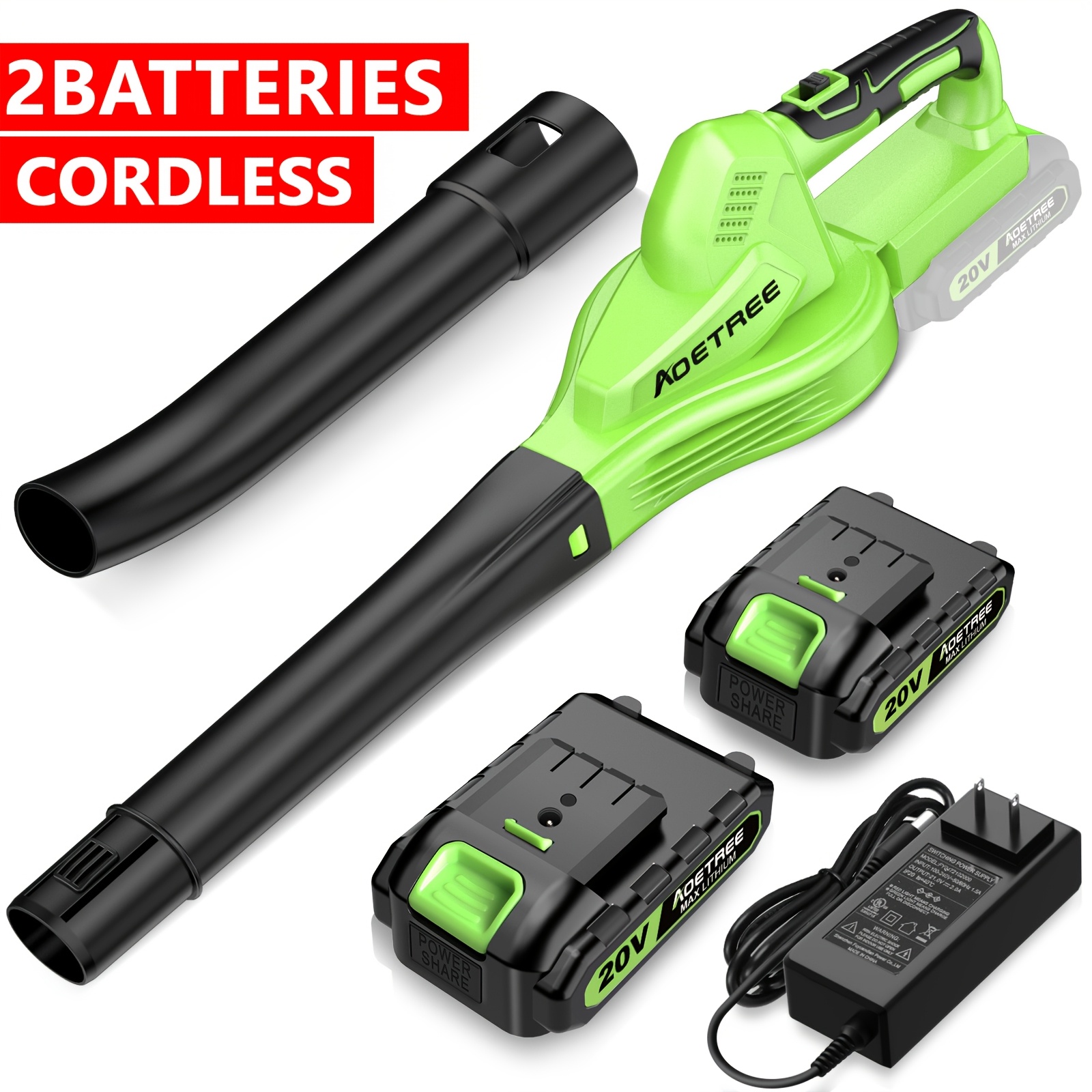 

Cordless Leaf Blower - Lightweight Electric Blower With Battery & Charger - 20v Battery Powered Small For Lawn Care Green