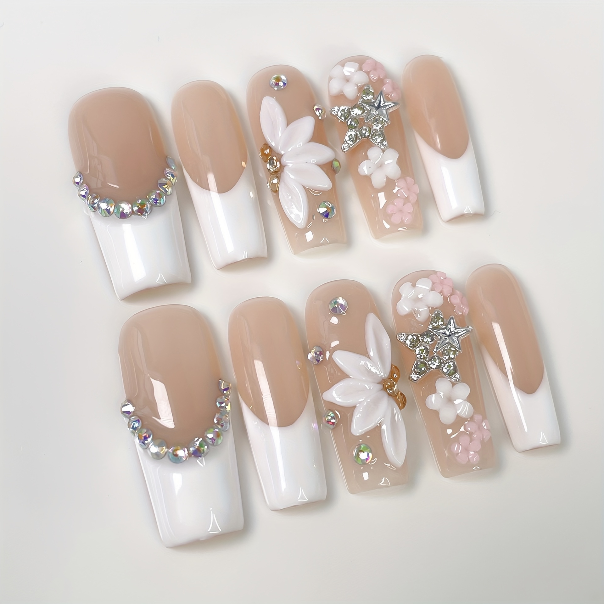 TEMU 100% Handmade Nail Square 3d Carved Three-dimensional Small Flower Nails And Wearing Tools