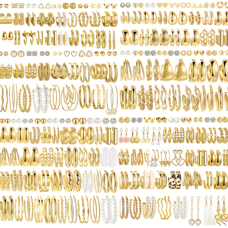36/48/60/72/80pcs Vintage Elegant Golden & Tonal Teardrop Dangle Earrings Set for Women - Luxurious Alloy, Imitation Pearl, Smooth Twisted Design - Perfect for Daily Wear & Celebrations, Festive Jewelry | Teardrop Dangle Earrings | Detailed Craftsmanship, Earrings for Women