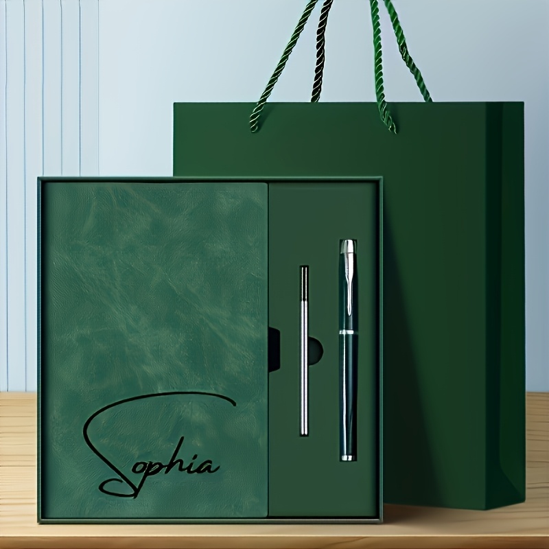 TEMU Personalized A5 Notebook With Matching Pen - Customizable Name/initials, Ideal For Office, Study, Gifting - Retro Faux Leather Cover, Secure