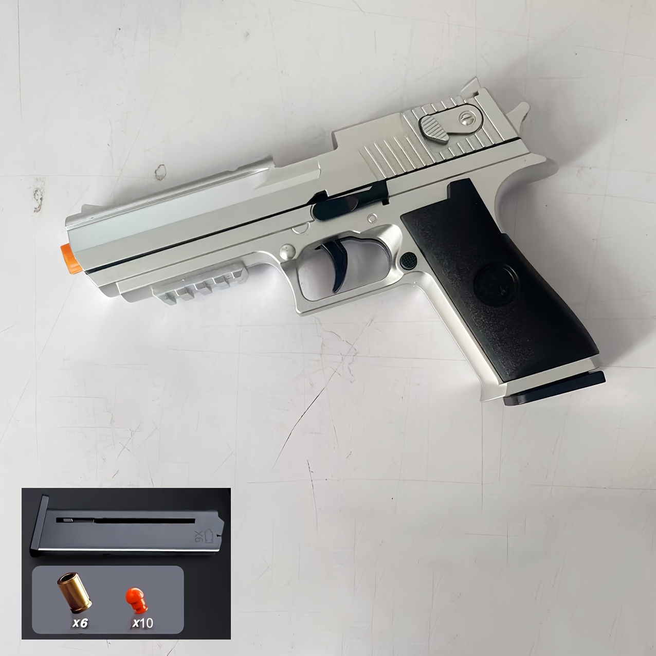 Pistolet jouet, armes pour enfants, avec 50 boules souples, 32 tubes de cartouche, silencieux, lampe de poche, visière infrarouge et 3 magazines, aigle du désert, blaster en mousse